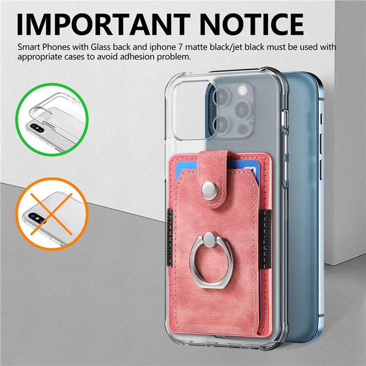 KB-43 Retro Carte Holder Adhesive Pouch Dinger Grip Kickstand Carte Sac Sac - Rose