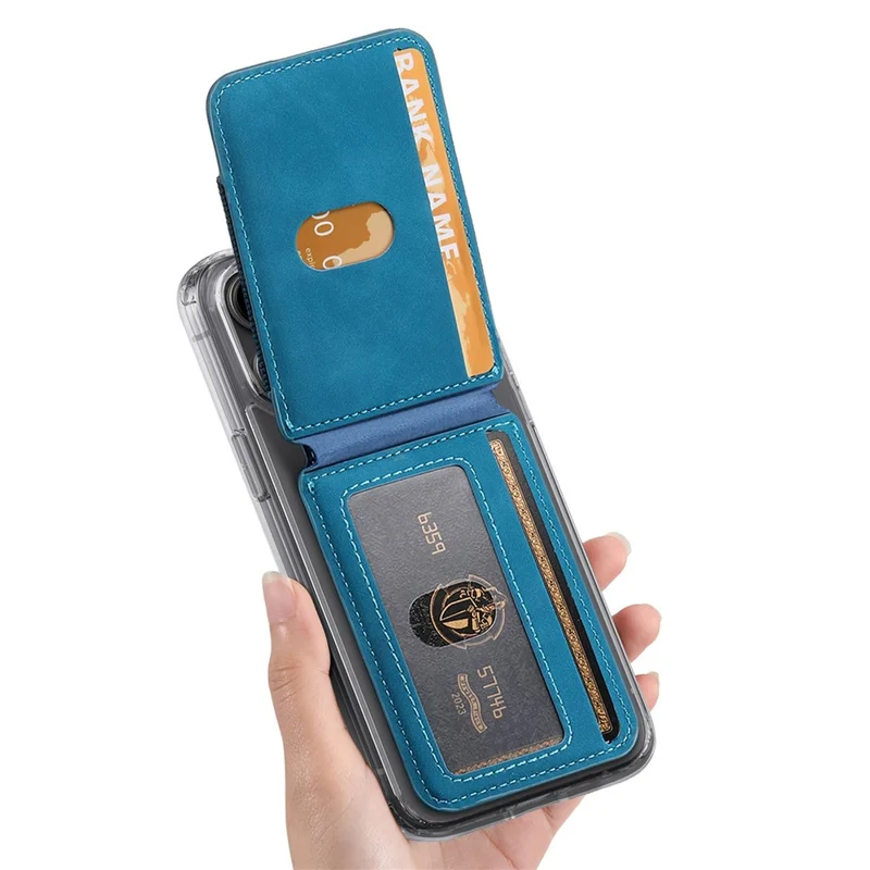 KB-61 Card Holder Adhesive Ring Kickstand Skin-Touch Leather Card Bag Sleeve Pouch - Blue
