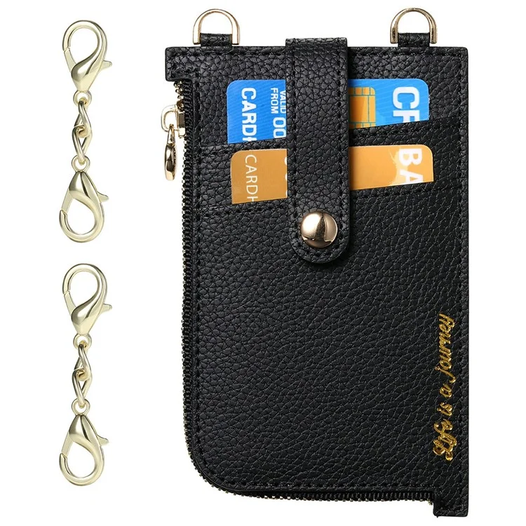GB01 Slim RFID Blocking Card Holder Zip ID Case Small Leather Wallet Coin Purse - Black