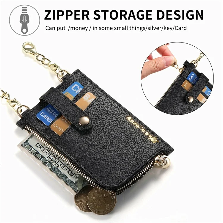 GB01 Slim RFID Blocking Card Holder Zip ID Case Small Leather Wallet Coin Purse - Black