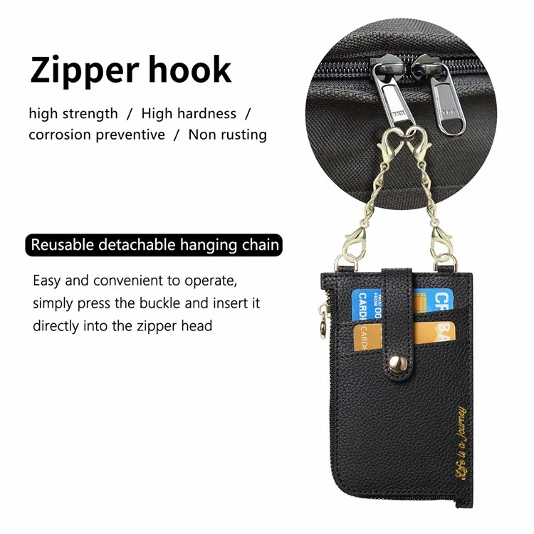 GB01 Slim RFID Blocking Card Holder Zip ID Case Small Leather Wallet Coin Purse - Black