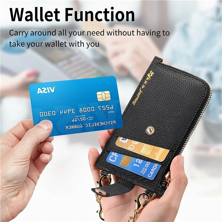 GB01 Slim RFID Blocking Card Holder Zip ID Case Small Leather Wallet Coin Purse - Black