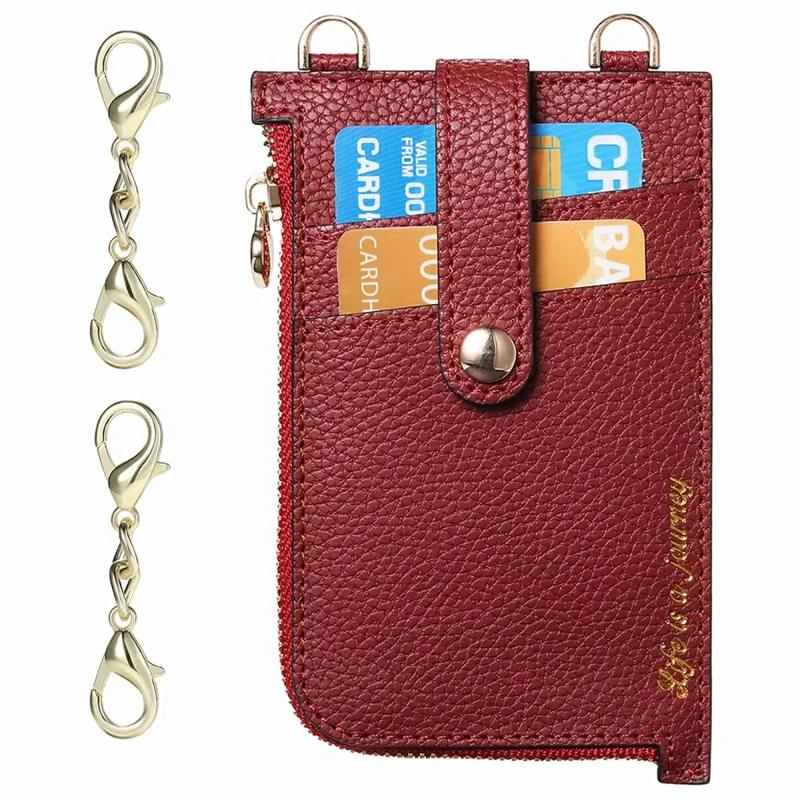 GB01 Slim RFID Blocking Card Holder Zip ID Case Small Leather Wallet Coin Purse - Red