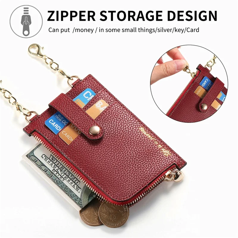 GB01 Slim RFID Blocking Card Holder Zip ID Case Small Leather Wallet Coin Purse - Red