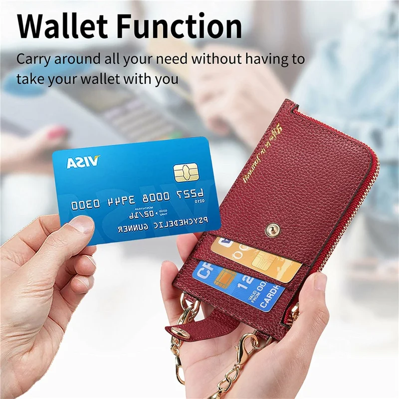 GB01 Slim RFID Blocking Card Holder Zip ID Case Small Leather Wallet Coin Purse - Red