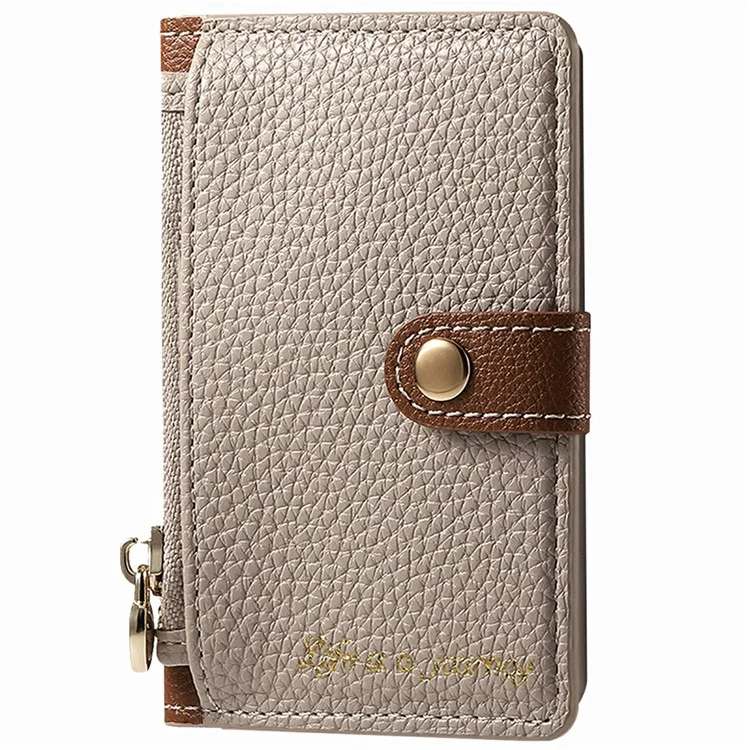 PU Leather Phone Card Bag Adhesive Kickstand Zipper Card Holder - Khaki