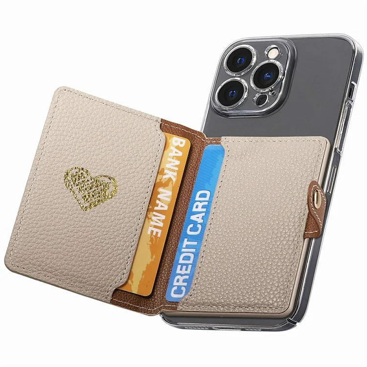 PU Leather Phone Card Bag Adhesive Kickstand Zipper Card Holder - Khaki
