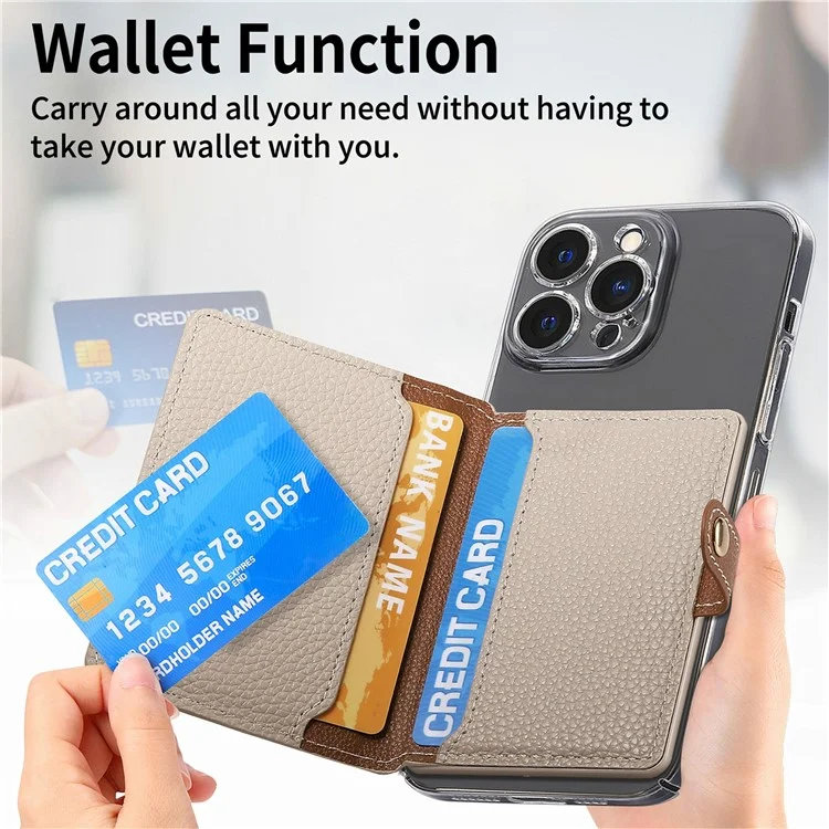 PU Leather Phone Card Bag Adhesive Kickstand Zipper Card Holder - Khaki