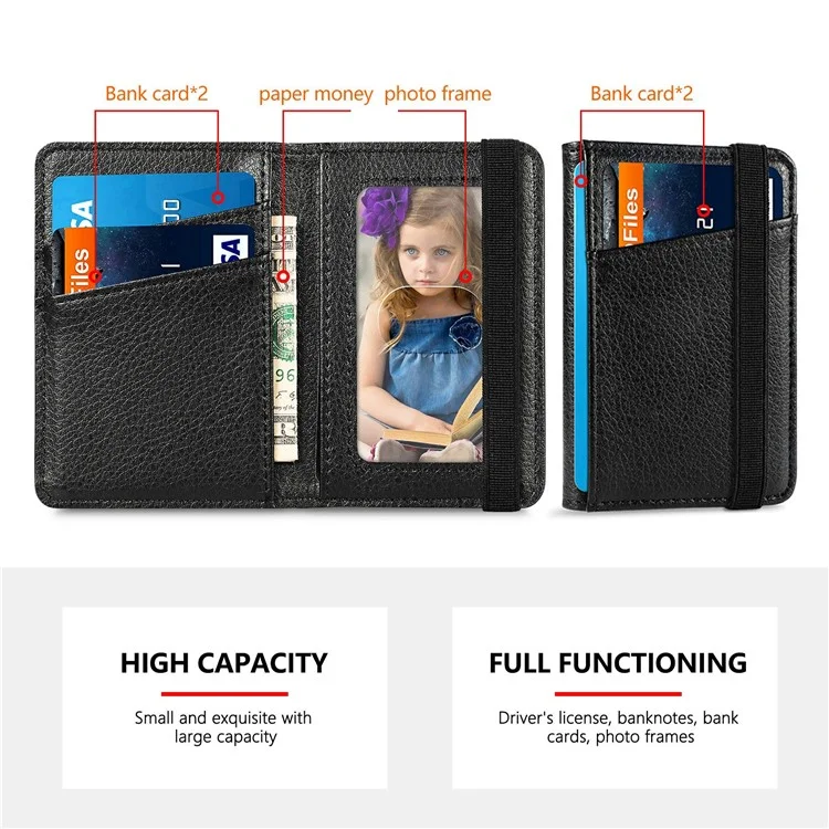 Adhesive Phone Card Bag Wallet Litchi Texture Leather Kickstand Card Holder - Black