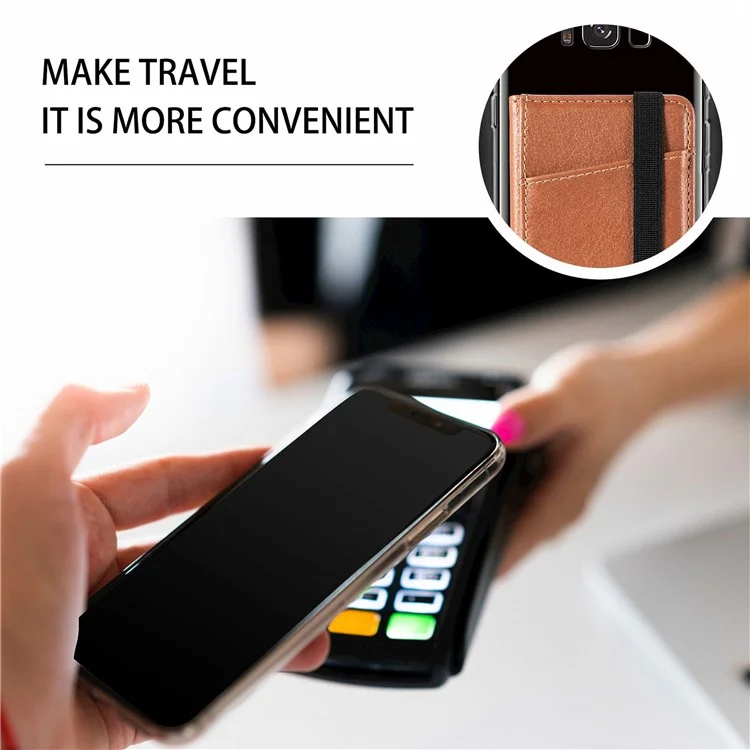Adhesive Phone Card Bag Wallet Litchi Texture Leather Kickstand Card Holder - Black