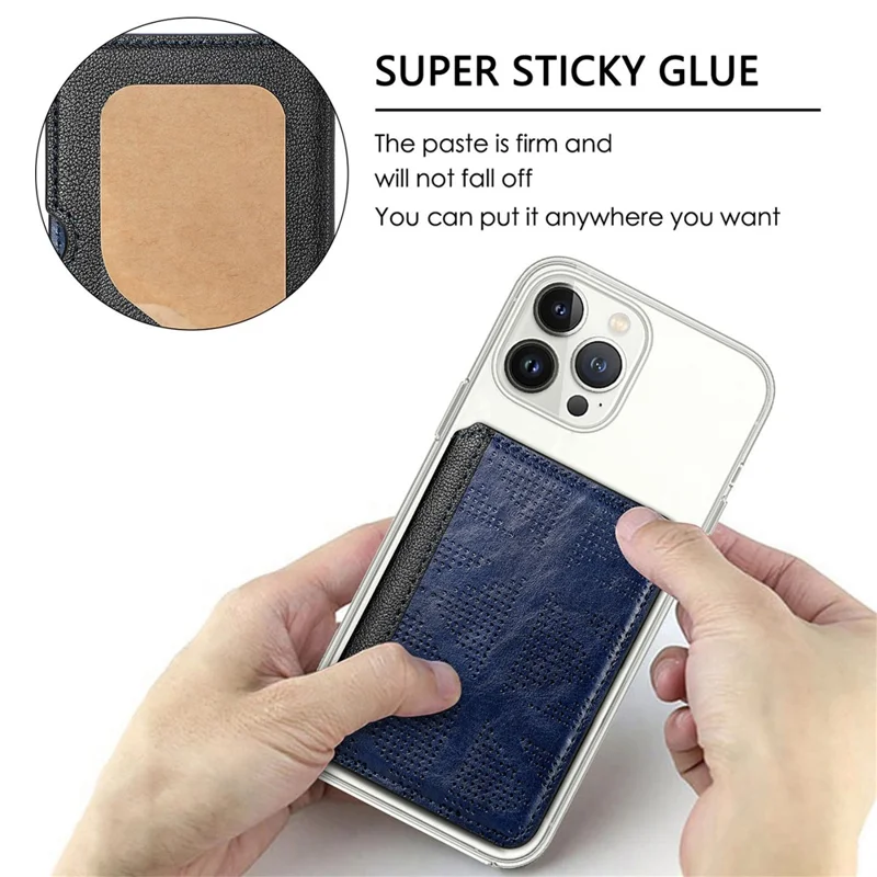 RFID Blocking Card Holder PU Leather Adhesive Phone Card Bag Kickstand - Dark Black