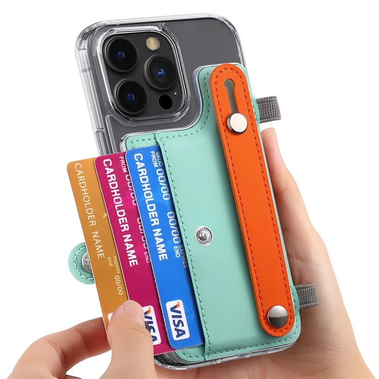 Phone Card Holder Wristband Kickstand PU Leather Phone Card Bag - Mint Green