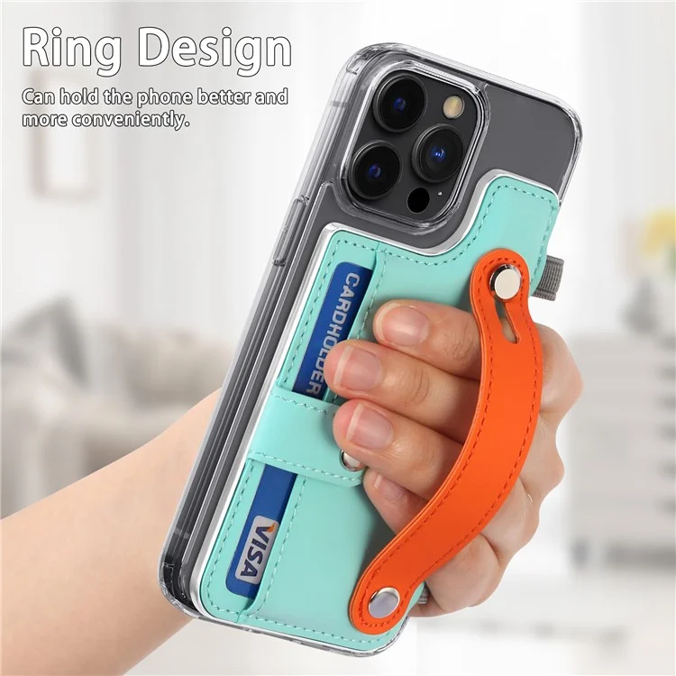 Phone Card Holder Wristband Kickstand PU Leather Phone Card Bag - Mint Green