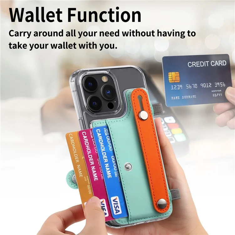 Phone Card Holder Wristband Kickstand PU Leather Phone Card Bag - Mint Green