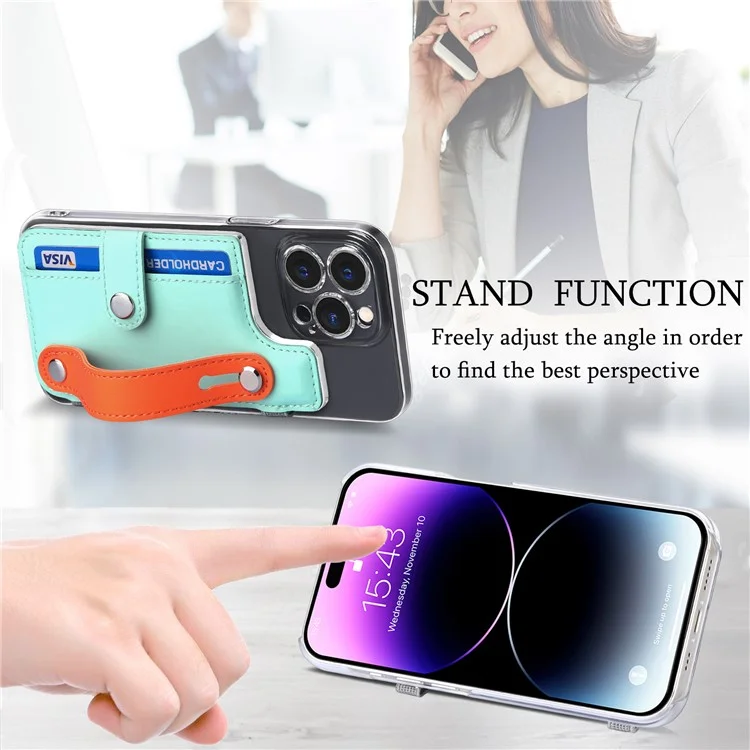 Phone Card Holder Wristband Kickstand PU Leather Phone Card Bag - Mint Green