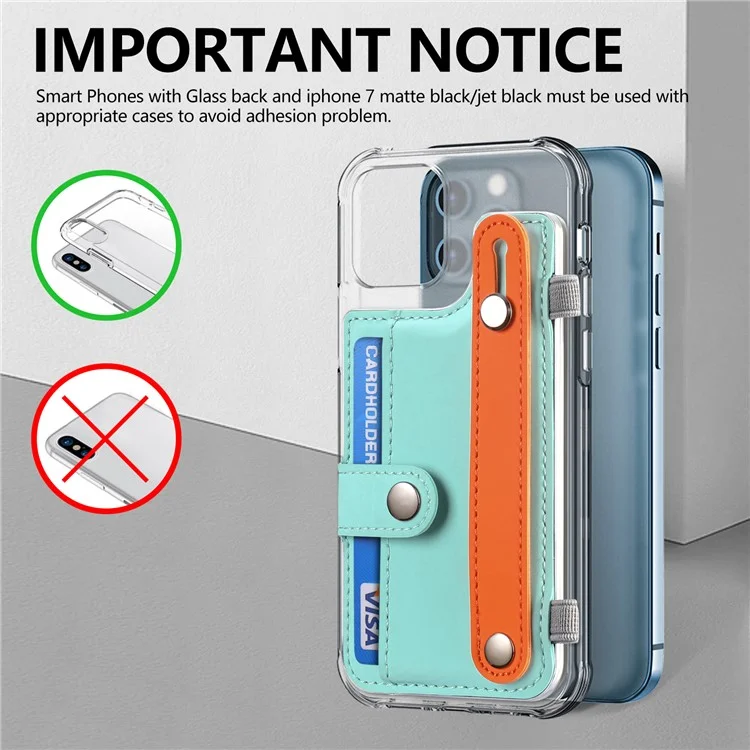 Phone Card Holder Wristband Kickstand PU Leather Phone Card Bag - Mint Green