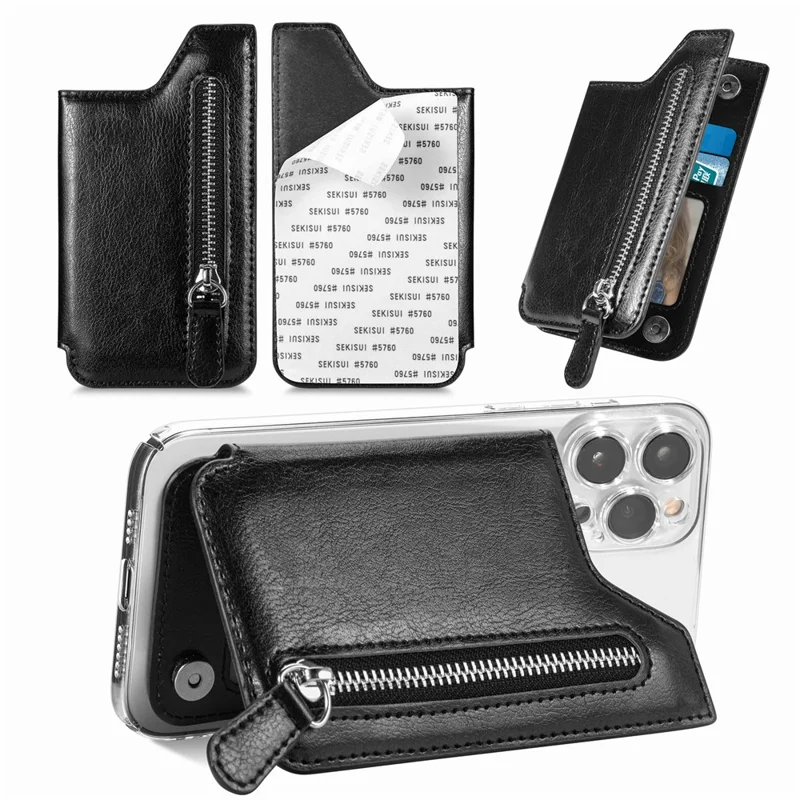 Porta Del Portafoglio Con Cerniera Del Telefono Con Cerniera in Pelle Appropriato di Cavendario - Nero