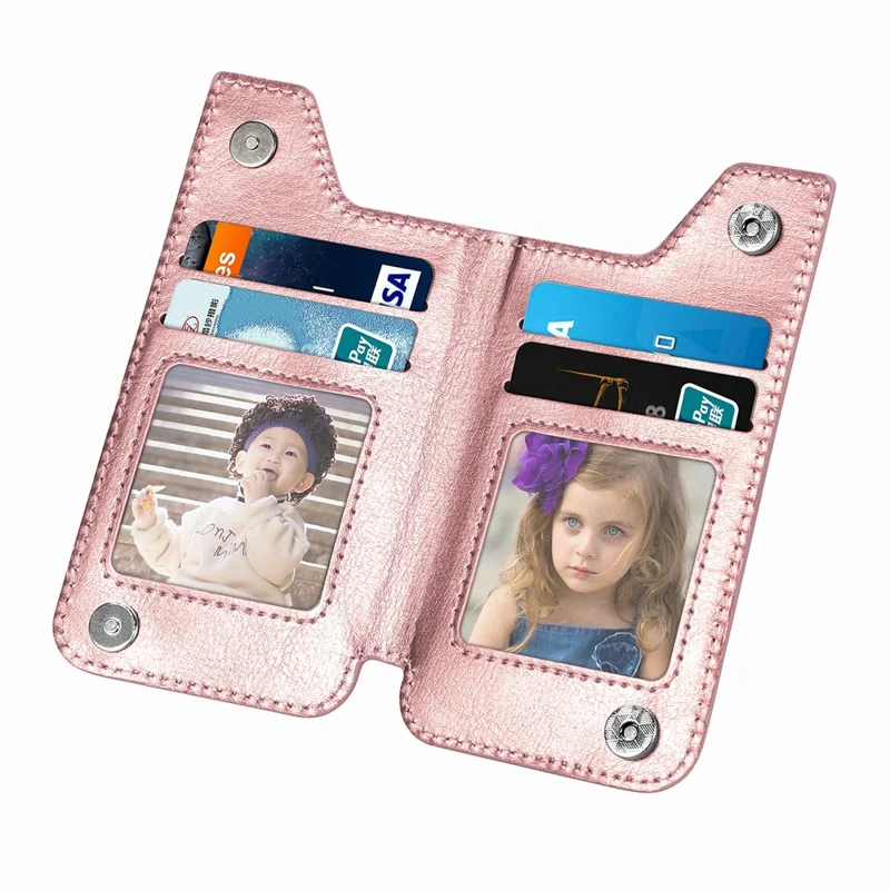 Telefon med lynlåsewallet, korttask, PU læder, klistret støtte, kortholder - Rosenød