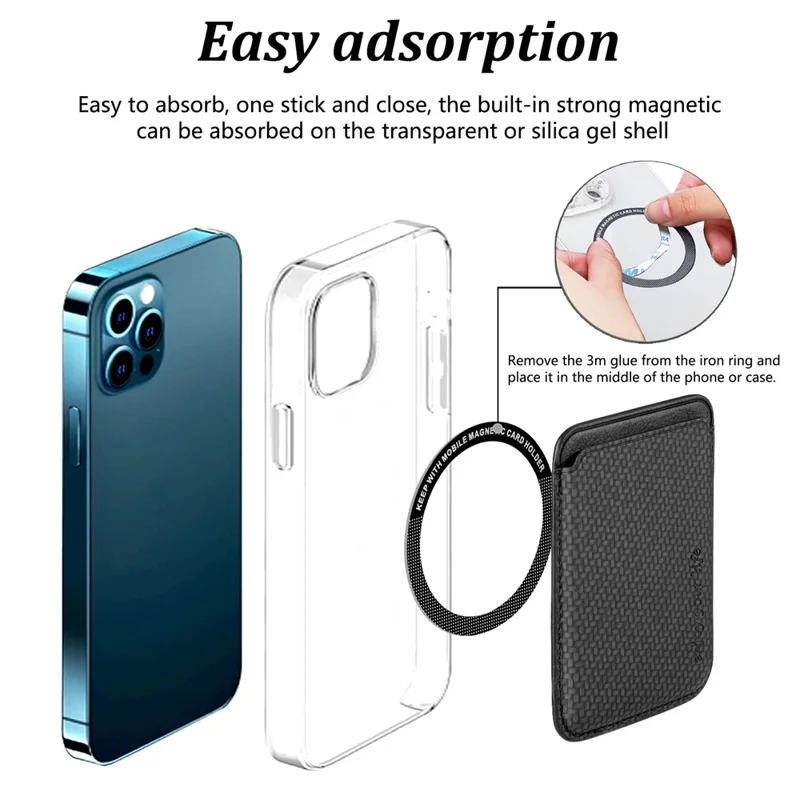 Magnetic Card Holder Carbon Fiber Texture PU Leather Phone Card Bag - Black