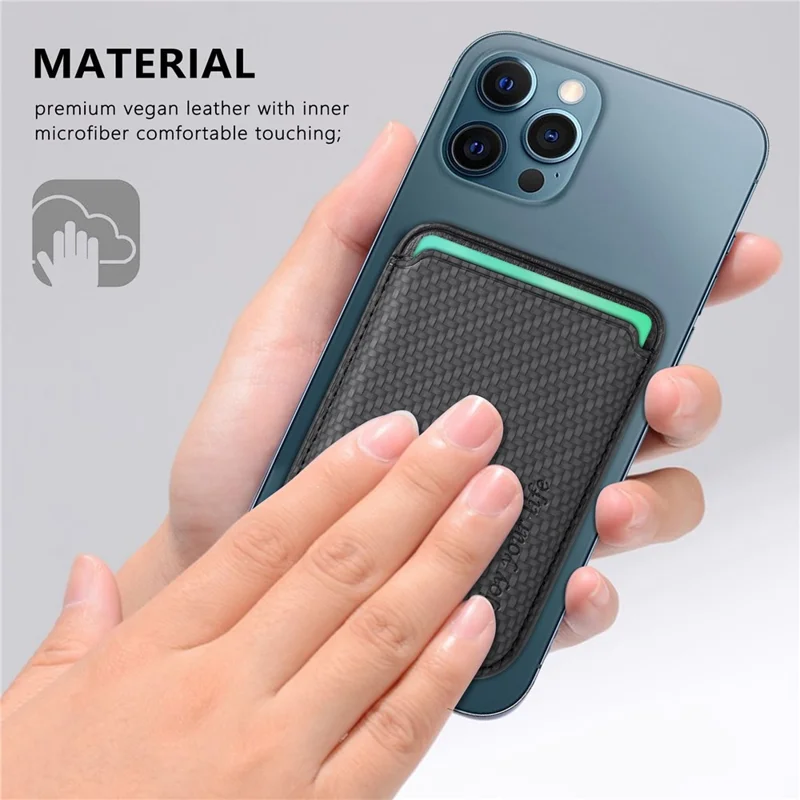 Magnetic Card Holder Carbon Fiber Texture PU Leather Phone Card Bag - Black