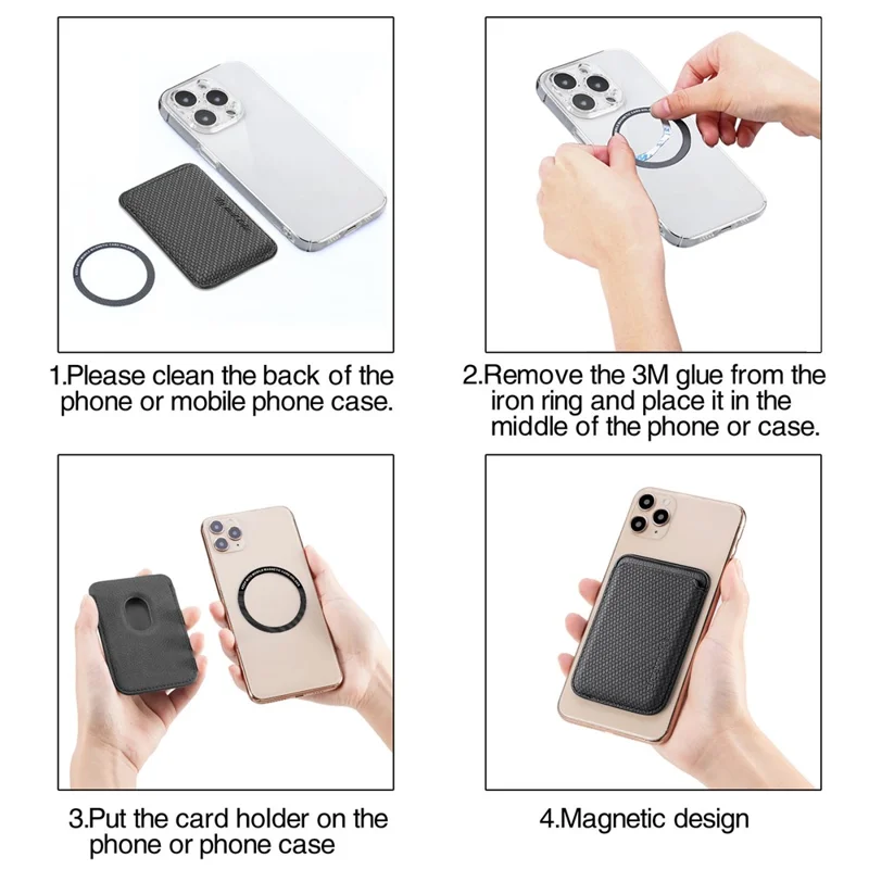 Magnetic Card Holder Carbon Fiber Texture PU Leather Phone Card Bag - Black