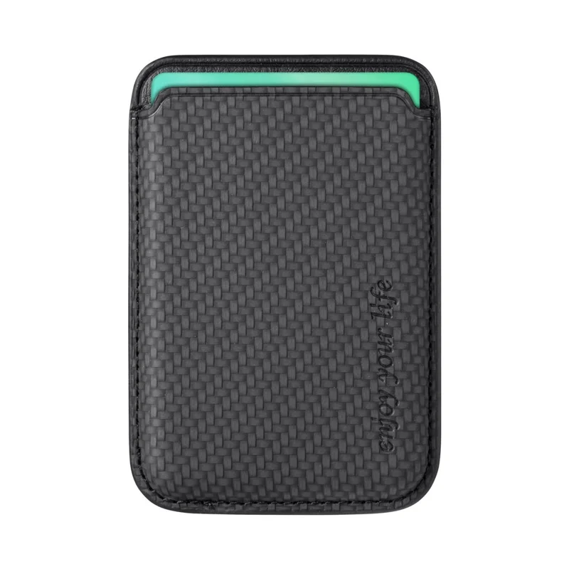 Magnetic Card Holder Carbon Fiber Texture PU Leather Phone Card Bag - Black