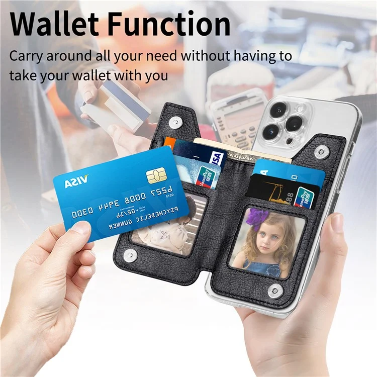 Zipper Card Holder Bag Kickstand Carbon Fiber Texture Leather Zipper Wallet - Black