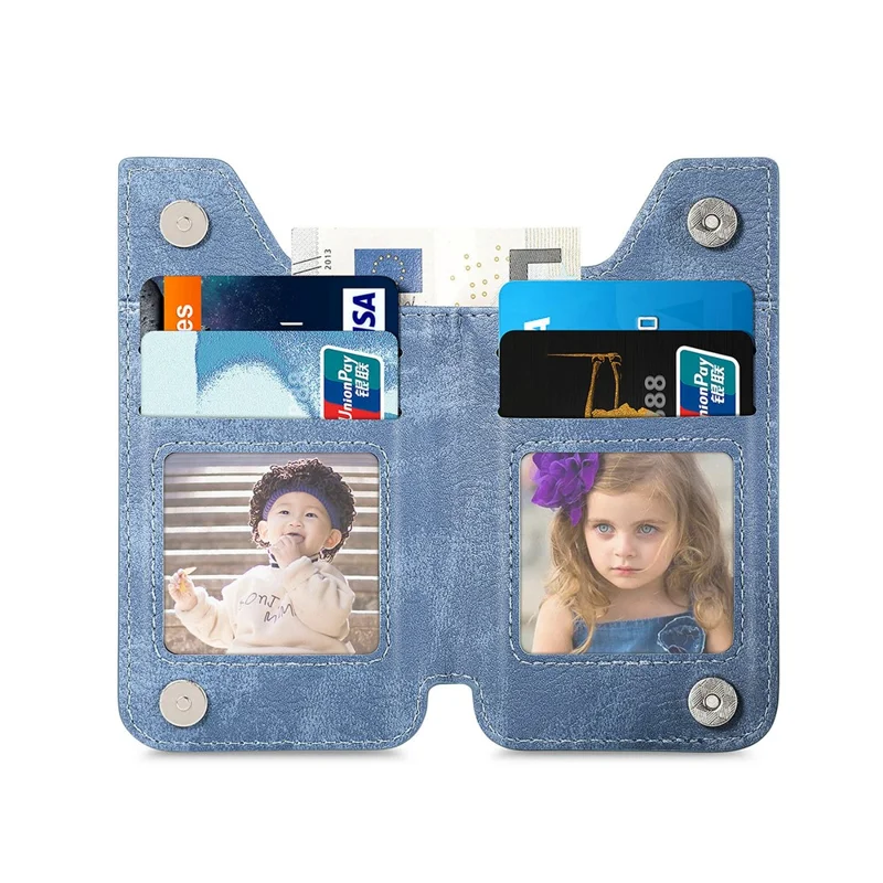 Zipper Card Holder Bag Kickstand Carbon Fiber Texture Leather Zipper Wallet - Blue