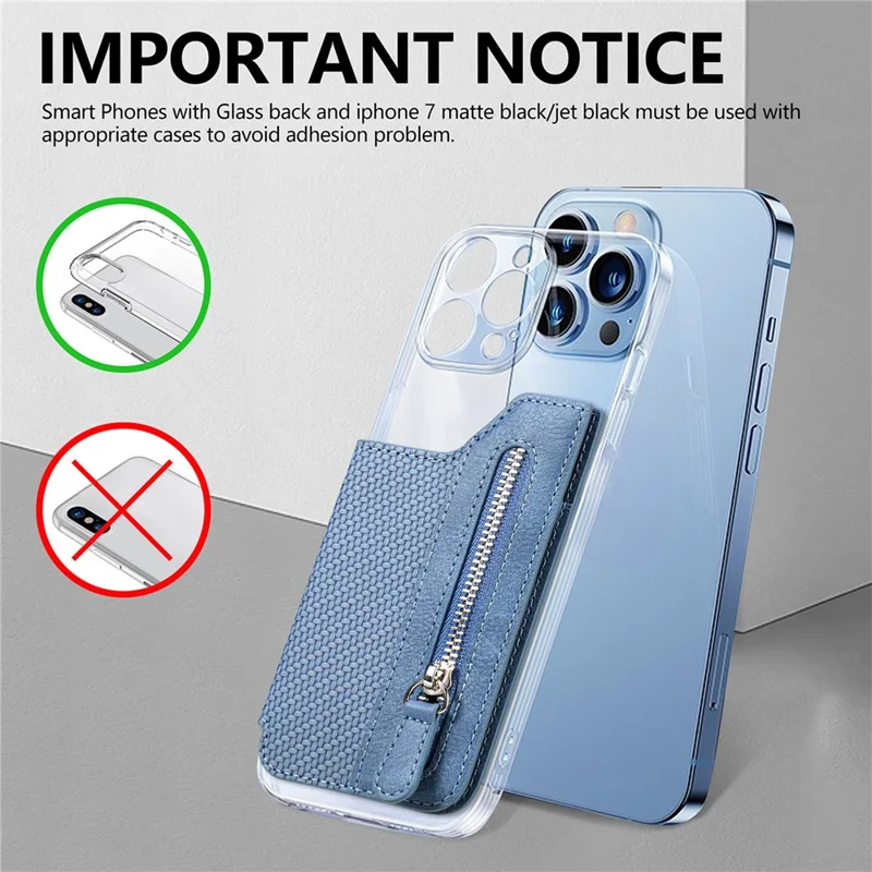 Zipper Card Holder Bag Kickstand Carbon Fiber Texture Leather Zipper Wallet - Blue