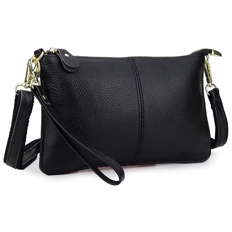 YT-966 Casual Rectangle Clutch Bag Cowhide Leather Crossbody Bag with Shoulder Strap - Black