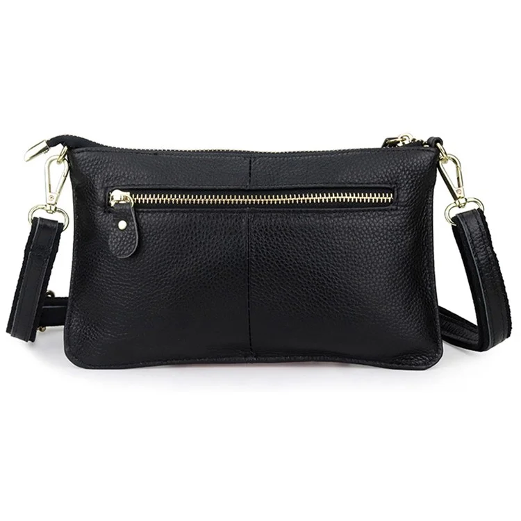 YT-966 Casual Rectangle Clutch Bag Cowhide Leather Crossbody Bag with Shoulder Strap - Black