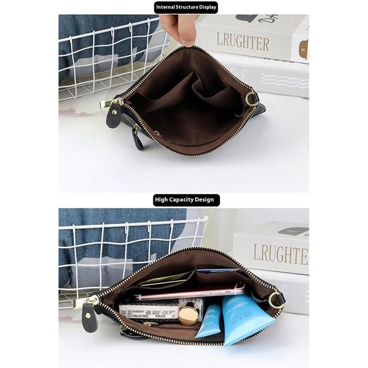 YT-966 Casual Rectangle Clutch Bag Cowhide Leather Crossbody Bag with Shoulder Strap - Black