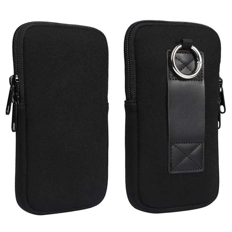 6.7-6.9inch Phone Storage Pouch Waist Belt Backpack Hanging Nylon Phone Bag - Black