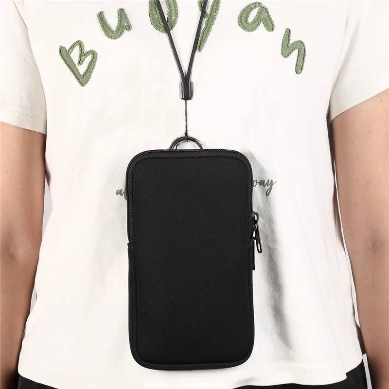 6.7-6.9inch Phone Storage Pouch Waist Belt Backpack Hanging Nylon Phone Bag - Black