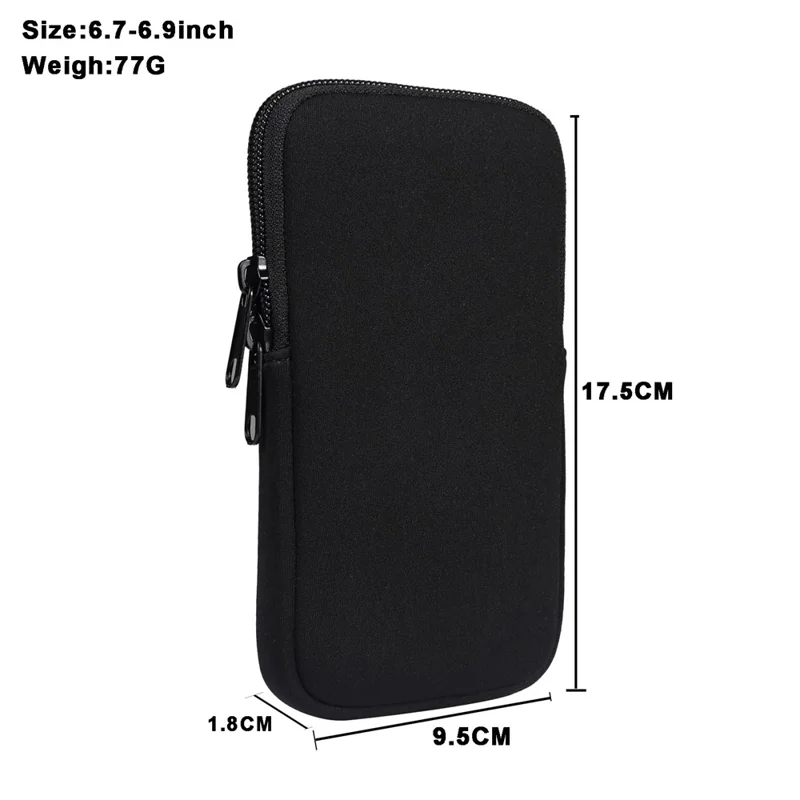6.7-6.9inch Phone Storage Pouch Waist Belt Backpack Hanging Nylon Phone Bag - Black