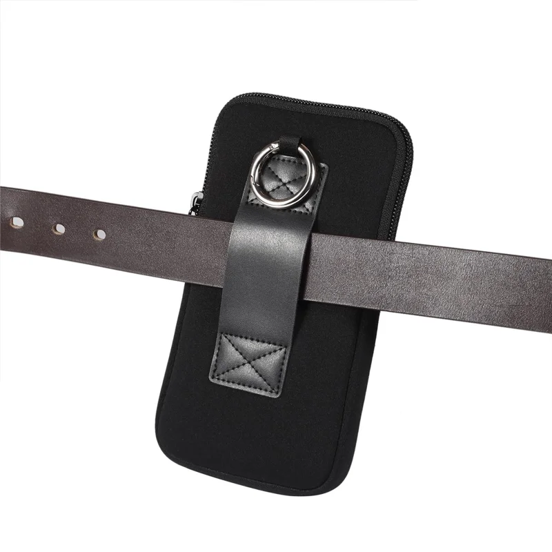 6.7-6.9inch Phone Storage Pouch Waist Belt Backpack Hanging Nylon Phone Bag - Black