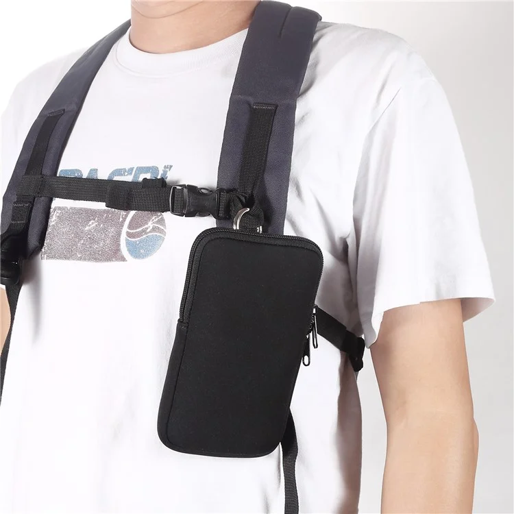 7.2-inch Phone Storage Pouch Waist Belt Backpack Hanging Nylon Phone Bag - Black