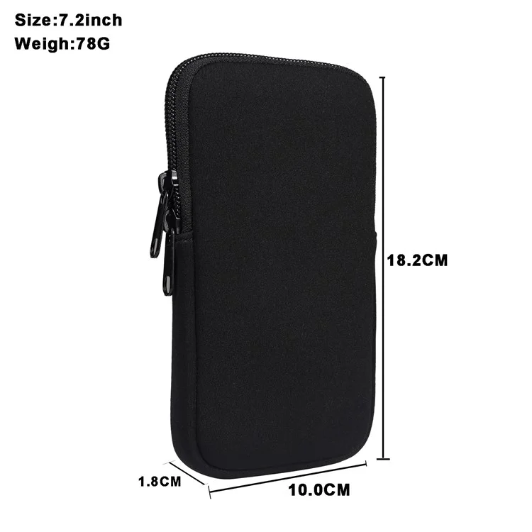 7.2-inch Phone Storage Pouch Waist Belt Backpack Hanging Nylon Phone Bag - Black