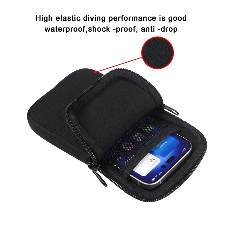 7.2-inch Phone Storage Pouch Waist Belt Backpack Hanging Nylon Phone Bag - Black