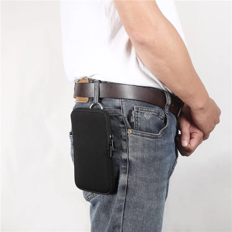 7.2-inch Phone Storage Pouch Waist Belt Backpack Hanging Nylon Phone Bag - Black