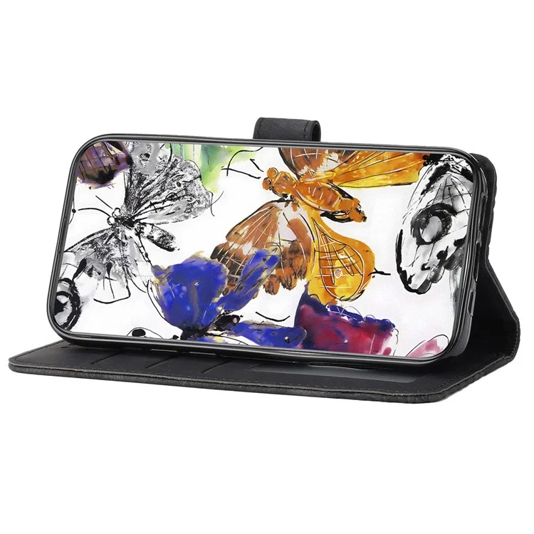 For Honor X7c 4G / 200 Smart 5G Case Butterfly Design Flip Wallet Leather Phone Cover Skin-Touch - Black