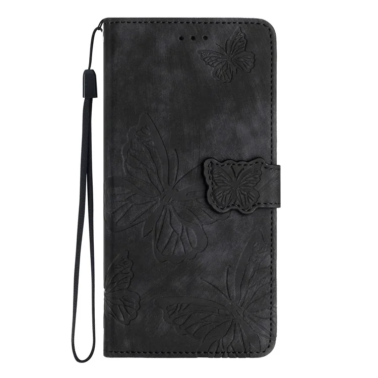 For Honor X7c 4G / 200 Smart 5G Case Butterfly Design Flip Wallet Leather Phone Cover Skin-Touch - Black