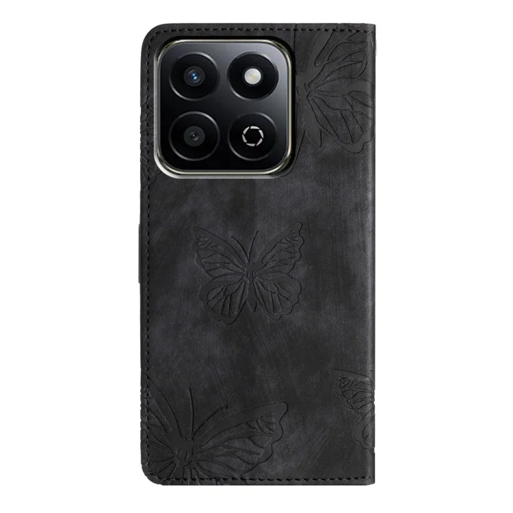For Honor X7c 4G / 200 Smart 5G Case Butterfly Design Flip Wallet Leather Phone Cover Skin-Touch - Black