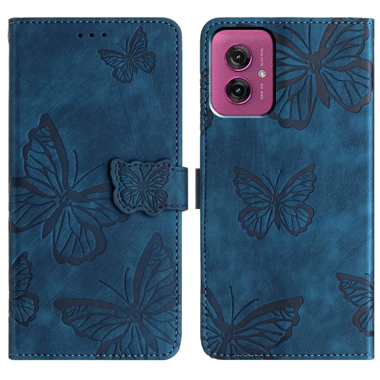 Для Motorola Moto G55 5G Чехол с дизайном бабочки Flip Wallet Leather Phone Cover Skin-Touch - Синий