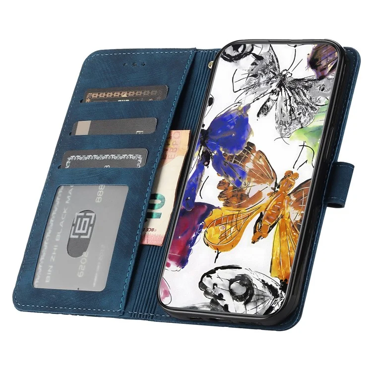 Для Motorola Moto G55 5G Чехол с дизайном бабочки Flip Wallet Leather Phone Cover Skin-Touch - Синий