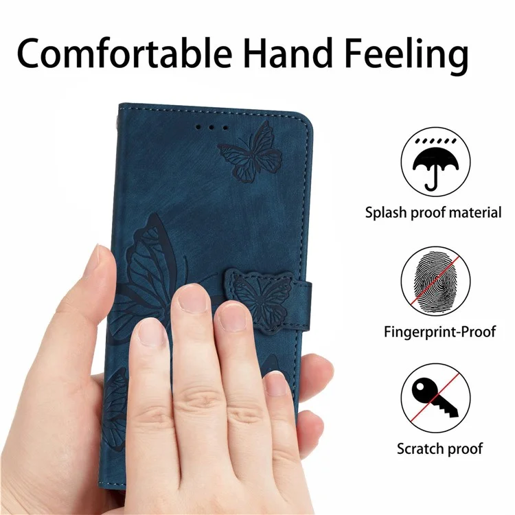 Для Motorola Moto G55 5G Чехол с дизайном бабочки Flip Wallet Leather Phone Cover Skin-Touch - Синий