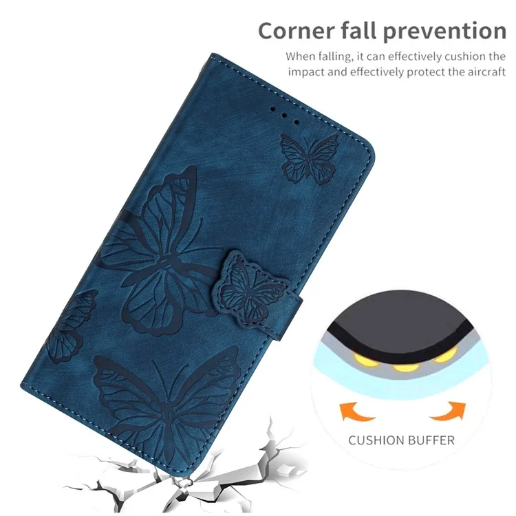 Для Motorola Moto G55 5G Чехол с дизайном бабочки Flip Wallet Leather Phone Cover Skin-Touch - Синий