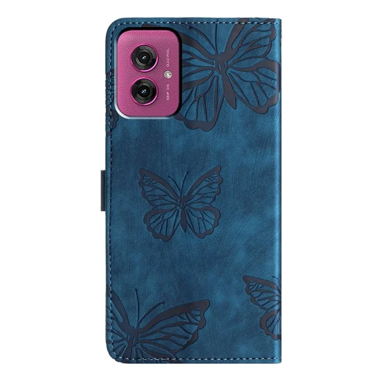 Для Motorola Moto G55 5G Чехол с дизайном бабочки Flip Wallet Leather Phone Cover Skin-Touch - Синий