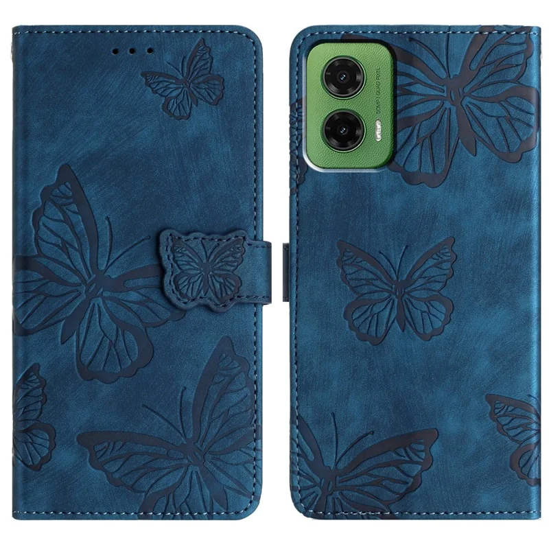 Für Motorola Moto G35 5G Hülle Schmetterlings-Design Flip Wallet Leder Handyhülle Skin-Touch - Blau