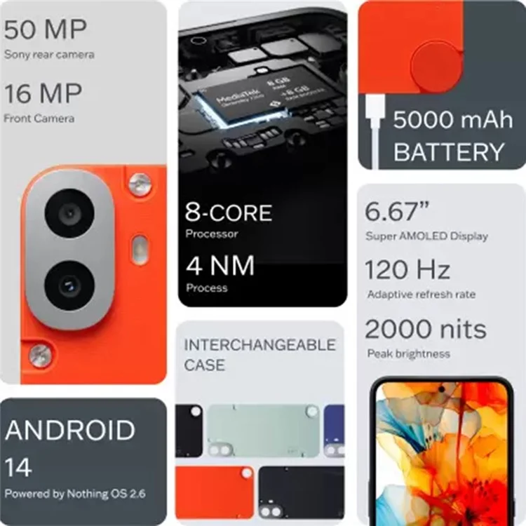 NOTHING CMF Phone 1 EU Version 8GB+256GB Smart Phone 6.67 inch Super AMOLED Display 50 MP Rear Camera - Orange